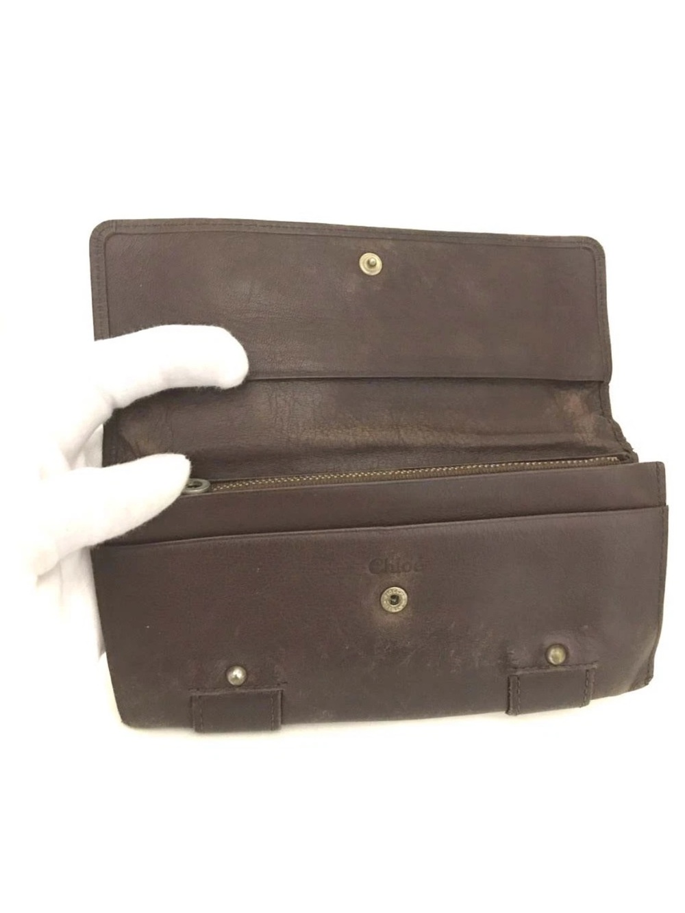Chloé Vintage Dark Brown Leather Metal Plate Continental Flap Wallet👝 - Picture 5 of 8